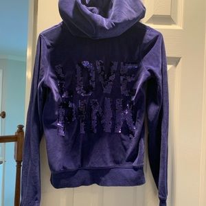 Velvet Sparkly Pink zip up sweater